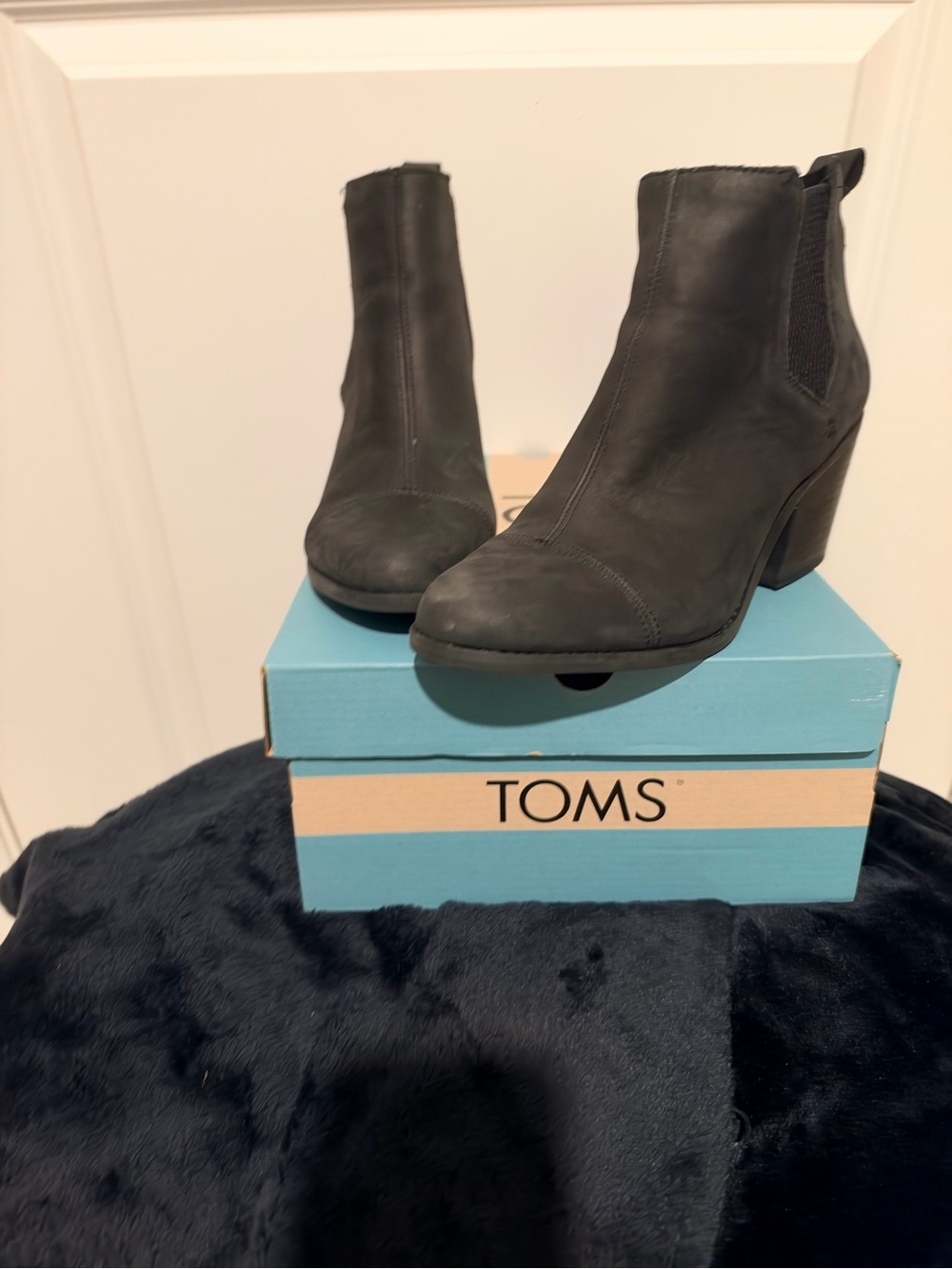 TOMS Black Leather Chelsea Ankle Booties
